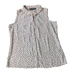 Karl Lagerfeld Paris Sleeveless Pink Navy Polka Blouse Pearl Buttons Large